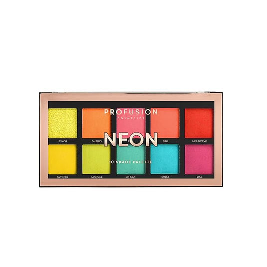 Profusion Cosmetics 10 Shade Eyeshadow Palette - High Pigmented Multi-Finish Colors, Vegan & Cruelty-Free, Create Stunning Looks On-the-Go - Travel-Friendly & Versatile Makeup, NEON-Velvo Beauty