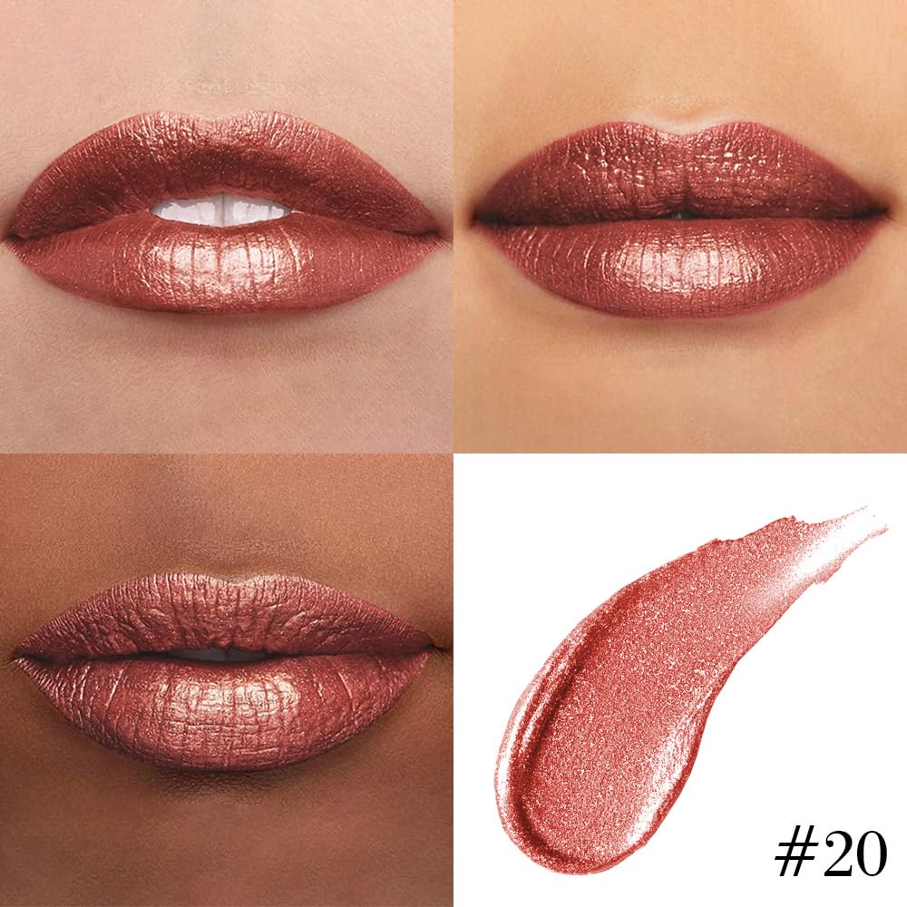 Kaely 2-in-1 Copper Metallic Lipstick and Lip Liner, Shimmer Liquid Metallic Lipsticks for Women, Glitter Lip Gloss Stain Long Lasting Waterproof Smudge Proof 24 Hour, Vegan Makeup, 20-Velvo Beauty