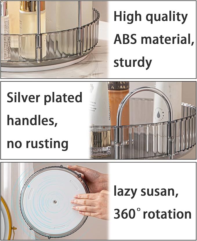 Rotating Makeup Organizer for Vanity, High-Capacity Skincare Clear Make Up Storage Perfume Organizers Cosmetic Dresser Organizer Countertop 360 Spinning (Gray, 1 Tier)-Velvo Beauty