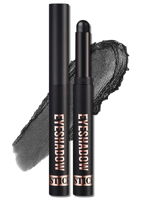 Erinde Shimmer Cream Eyeshadow Stick, Long Lasting Metallic Eye Shadow Sticks, Waterproof Creamy Glitter Eyeshadow Pencil, High Pigmented Blendable Neutral Eye Makeup, 24 Midnight Black Shimmer-Velvo Beauty