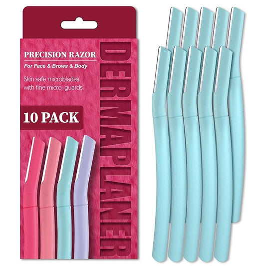 Face Razors for Women, Dermaplane Razor for Women Face, Eyebrow Razor, Facial Razors, Dermaplaning Tool, Gentle Skin Exfoliation Microblades for Sensitive Skin, Peach Fuzz Remover, 10 Count (Tidal)-Velvo Beauty