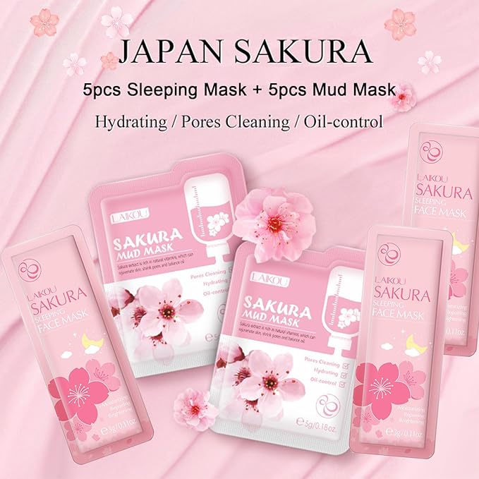 Skincare Set for Teenage Girls, Japan-Sakura Skin Care Products Set, Skin Care Sets & Kits, Cleanser, Toner, Serum, Cream, Sleep Mask,Eye Mask,Mud Mask,Lip Mask Beauty Products Daily Face Care 24PCS-Velvo Beauty