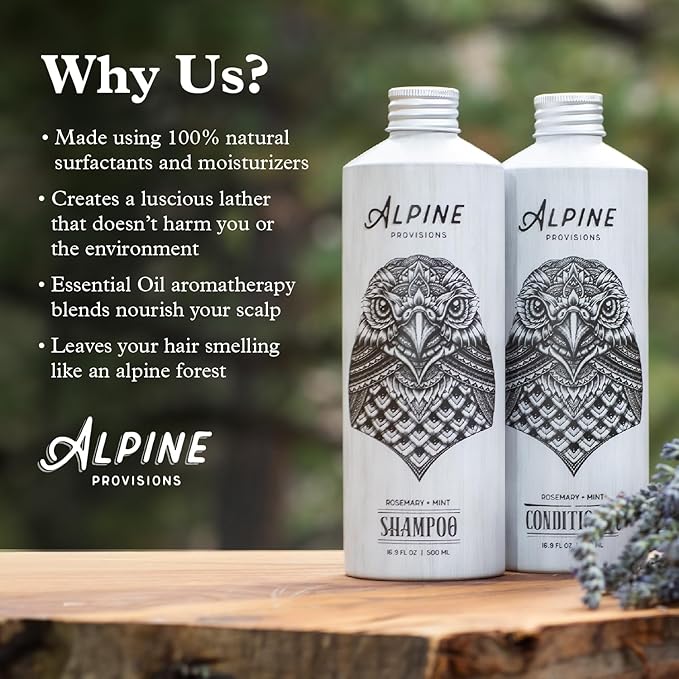 Alpine Provisions Cedar & Sandalwood Shampoo - Naturally Repair, Cleanse, and Hydrate with Essential Oils, Jojoba, Aloe Vera - Vegan, Sulfate & Plastic Free - Plant-Based Hair Care 16.9 FL Oz-Velvo Beauty