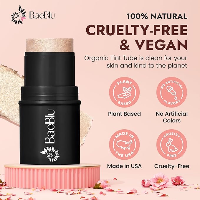Organic Blush Tube, Chardonnay - 100% Natural Vegan Cream Blush Sticks, Multi-Use Bronzer, & Highlighter for Lips, Cheeks & Eyes, Buildable Shimmer, Gluten-Free, Paraben-Free, Made in USA-Velvo Beauty