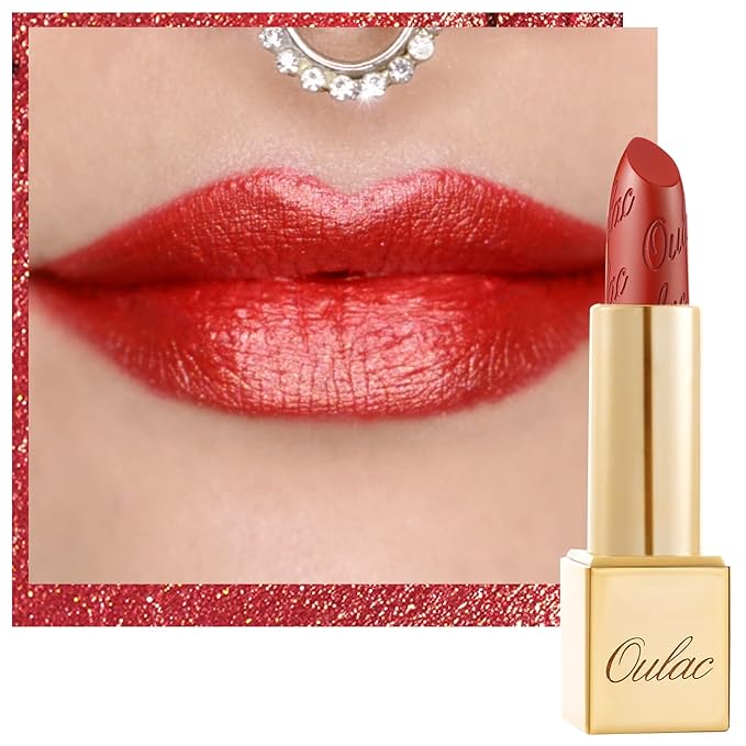 Oulac Orange Red Lipstick for Women with Metallic 3D Shine Lightweight Hydrating Formula, High Impact Lip Color, Vegan Beauty, Full Coverage Lip Makeup, Christmas Gifts for Women, Dangerous(02)-Velvo Beauty