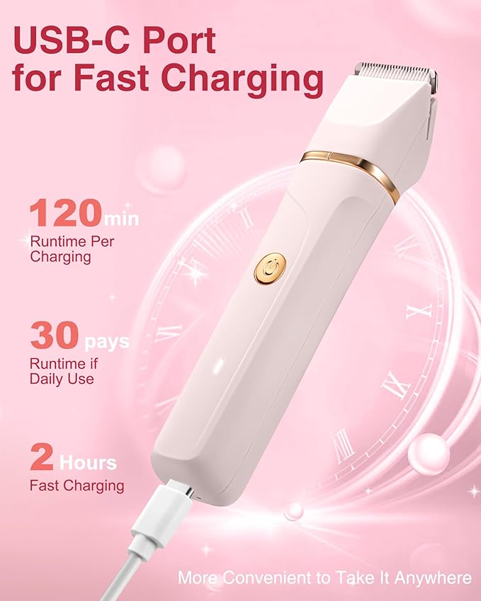 Bikini Trimmer for Women - 3-in-1 Painless Electric Razor Shaver,IPX7 Waterproof&Easy Cleaning for Pubic Hair,Face,Body with Ceramic Blades,USB Rechargeable,Wet&Dry Use(Peach)-Velvo Beauty