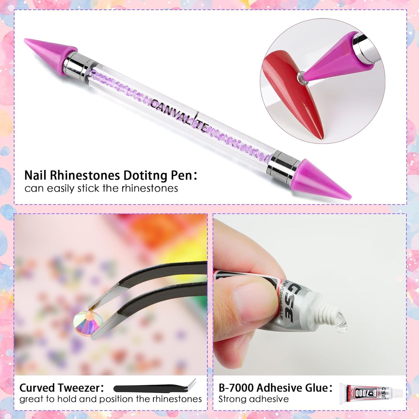 Canvalite 25000PCS Resin Jelly Rhinestones for Crafting, Christmas Flatback Gems, Bedazzling Crystal with 5x2.5g B7000 Jewelry Glue and Tweezers Dotting Pen for DIY Crafts Clothing Shoes Nail Art-Velvo Beauty