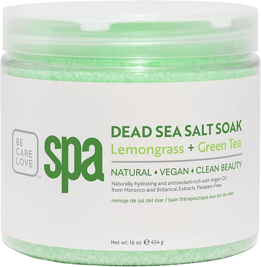 BCL SPA Dead Sea Salt Soak - Bath Salt with Organic Lemongrass + Green Tea, Shae Butter, Arnica, Aloe Vera Juice, Chamomile, Argan Oil & Jojoba Oil - Skin Exfoliator - Home/Professional Use 16 fl oz-Velvo Beauty