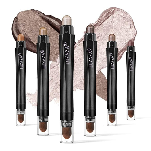 6PCS Cream Eyeshadow Stick Makeup Sets, Metallic And Matte Shimmer Eye Shadow Eye Brightener Stick Pencil Crayon, B02-Fall Brown-Velvo Beauty