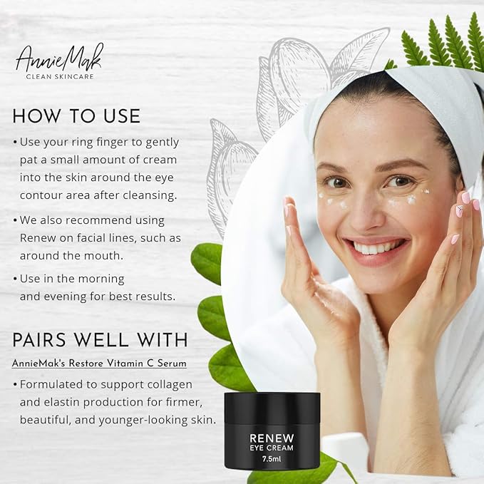 AnnieMak Renew Eye Cream for Dark Circles, Puffiness & Wrinkles Around Eyes, Under Eye Brightener, Vitamin Infused Moisturizer, Hydrating, Brightening & Smoothing Skin Care (0.25 fl oz)-Velvo Beauty