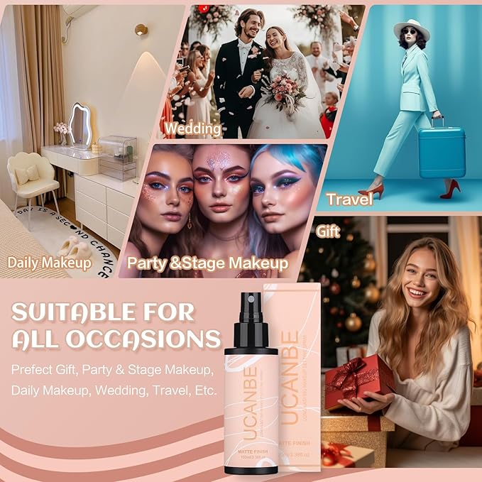 Long Lasting Makeup Setting Spray Kit - 3.38 Fl oz Super Matte Finish Setting Mist Lightweight Face Make up Fixer for Oily Skin + 1PC Sponge Puff + 1PC Powder Puff-Velvo Beauty