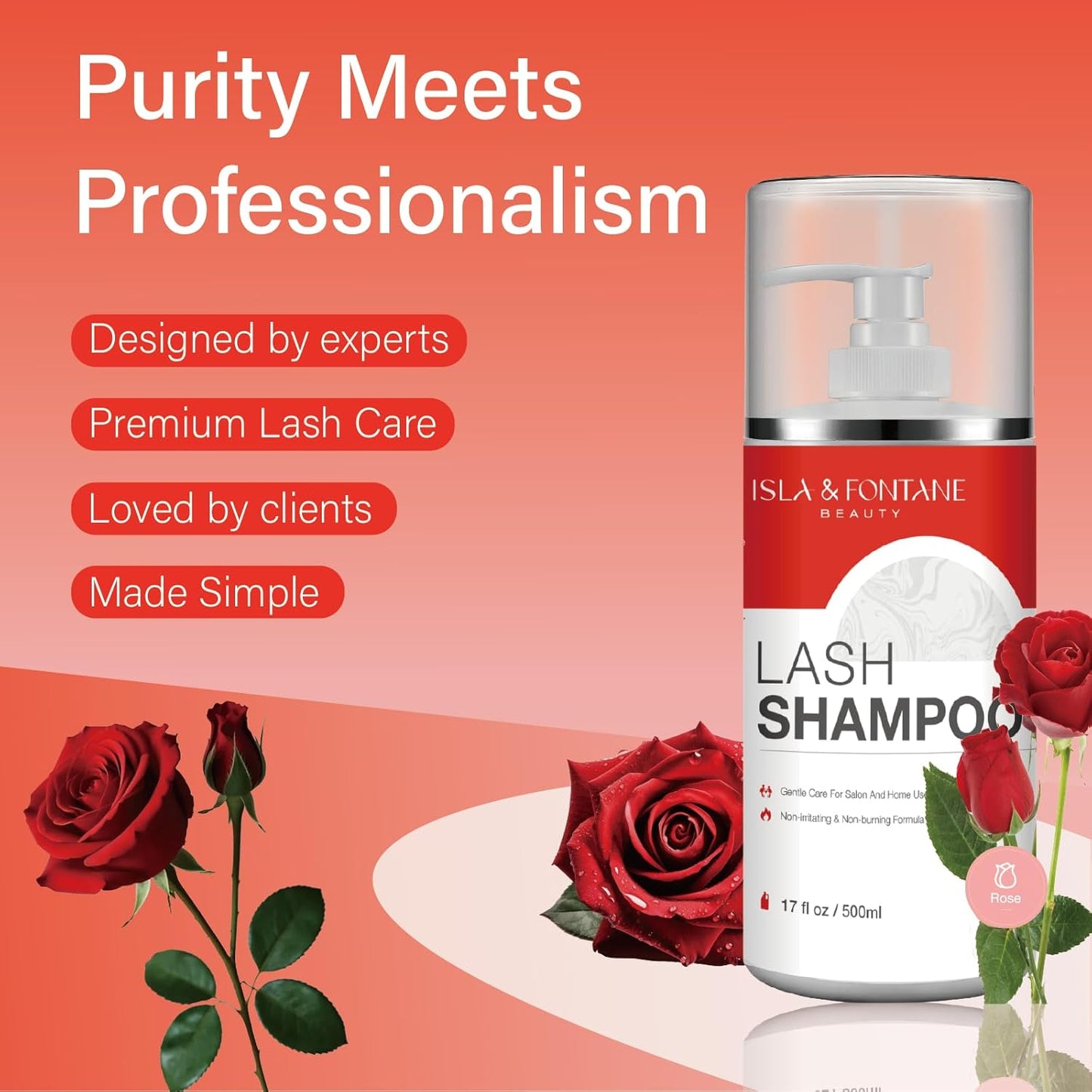 ISLA & FONTANE Lash Shampoo Bulk – Multi-Scent Series – 17 fl oz / 500ml | Gentle Eyelash Cleanser for Lash Extensions | Non-Irritating | Professional Lash Bath Foam For Salon And Home Use (Rose)-Velvo Beauty