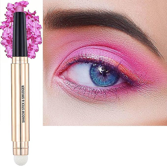 Pink Eyeshadow Stick And Sponge Makeup Brush Cream Shimmer Smooth Shadow Pencil Eyeliner Long Lasting Waterproof Eye Shadow Highlighter Stick Hypoallergenic Multi-Dimensional Eyes Look ( # 13)-Velvo Beauty