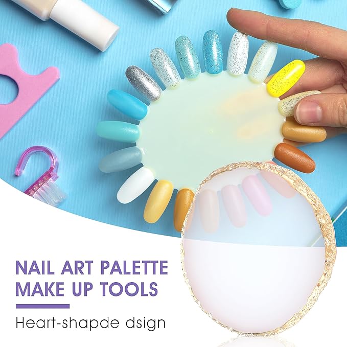 Resin Nail Art Palette Gold Edge Nail Holder Heart Shaped Color Makeup Foundation Mixing Tools Display Board Gel Nail Art Color Mixing Palette Painting Tray Manicure Tool (Irregular White)-Velvo Beauty