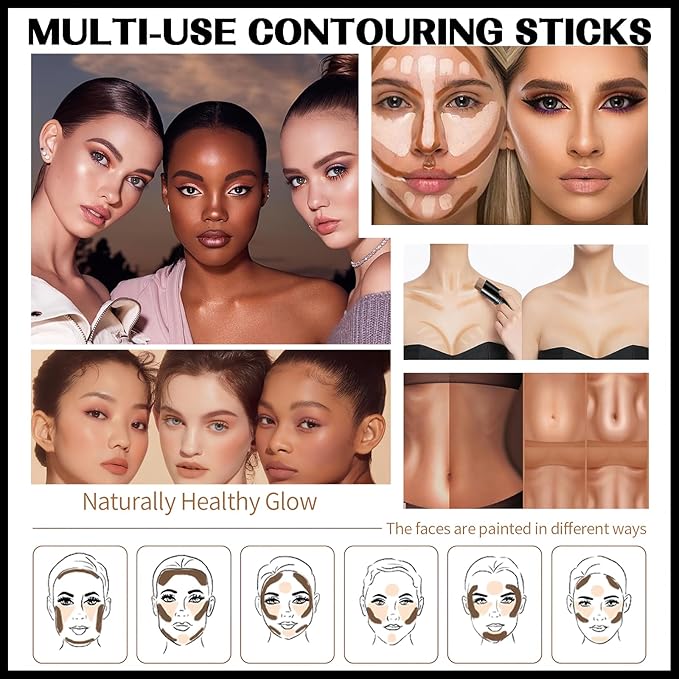 MIELIKKI 2Pcs Cream Contour Stick Makeup, Highlighter Stick and Bronzer Stick for Face Sculpting, Easy to Apply & Blend, Long Lasting, Waterproof, Matte Finish,0510-Velvo Beauty