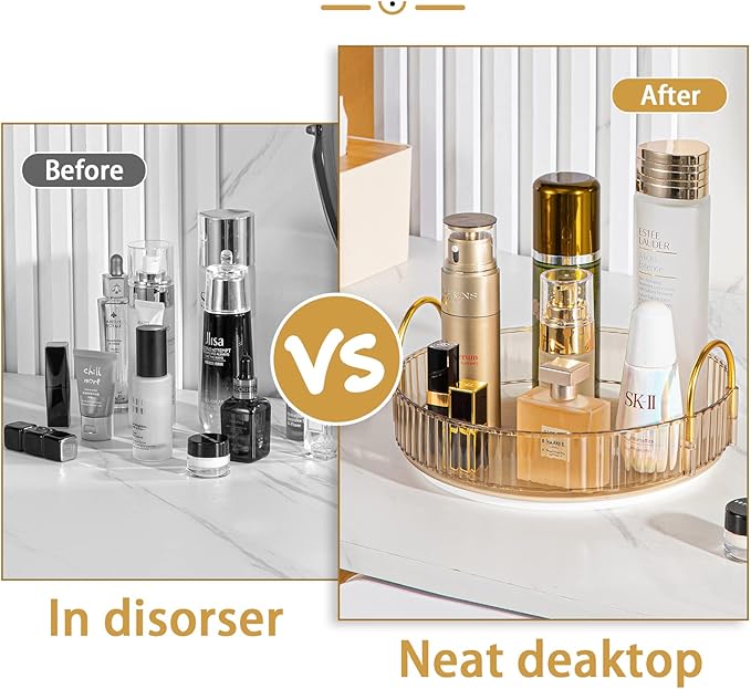 Rotating Makeup Organizer for Vanity, High-Capacity Skincare Clear Make Up Storage Perfume Organizers Cosmetic Dresser Organizer Countertop 360 Spinning (Gold, 1 Tier)-Velvo Beauty