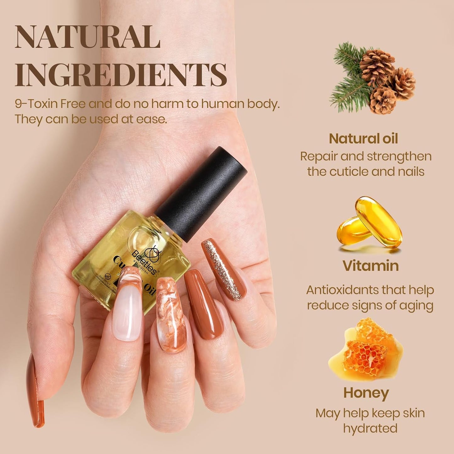 Beetles Gel Top Coat Base Coat and Cuticle Oil Set 3Pcs, No Wipe Top Gel Glossy Shine Long Lasting, Cuticle Oil Care for Dry Damaged for Stronger Nails-Velvo Beauty