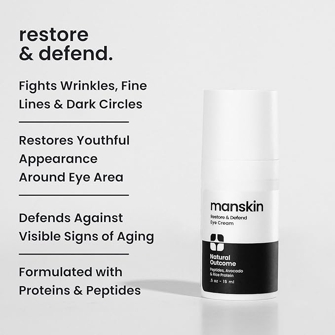 Man Skin Eye Cream for Men - Restore & Defend Anti Aging Eye Cream with Peptides, Avocado Oil and Rice Proteins-Velvo Beauty