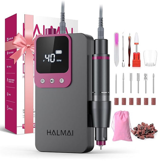 Electric Nail Drill Professional, Portable Nail File for Acrylic Gel Nails, Cordless Rechargeable Ultra Power Nail Drill Kit 40000RPM, HMC320 Salon-Grade Efile Nail Machine (Dark Grey)-Velvo Beauty