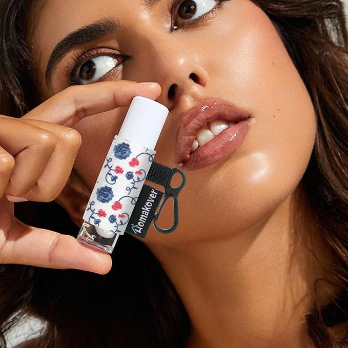 4 Pack Compact Clip-On Chapstick Holder Lip Balm Holder Keychain, Premium Release Clip Elastic Sleeves Lip Gross Holder Keychain Clip On Lipstick Sleeve, Fits Most Standard Lip Balm-Velvo Beauty
