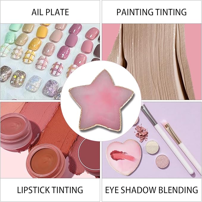 Nail Polish Palette, 2Pcs Resin Nail Art Palette, Nail Painting Mixed Color Palettes, Gold Edge Makeup Mixing Tray, Nail Supplies For Nail Techs, Nail Art Display Board(Star)-Velvo Beauty