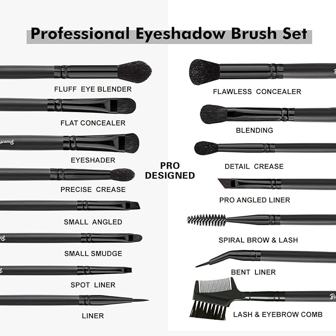 Bueart Design 15Pcs Professional Eyeshadow Brush Set For Eye makeup Blending,Brow grooming,Concealing,eyeshader, With premium ultra soft synthetic vegan Hair-Velvo Beauty