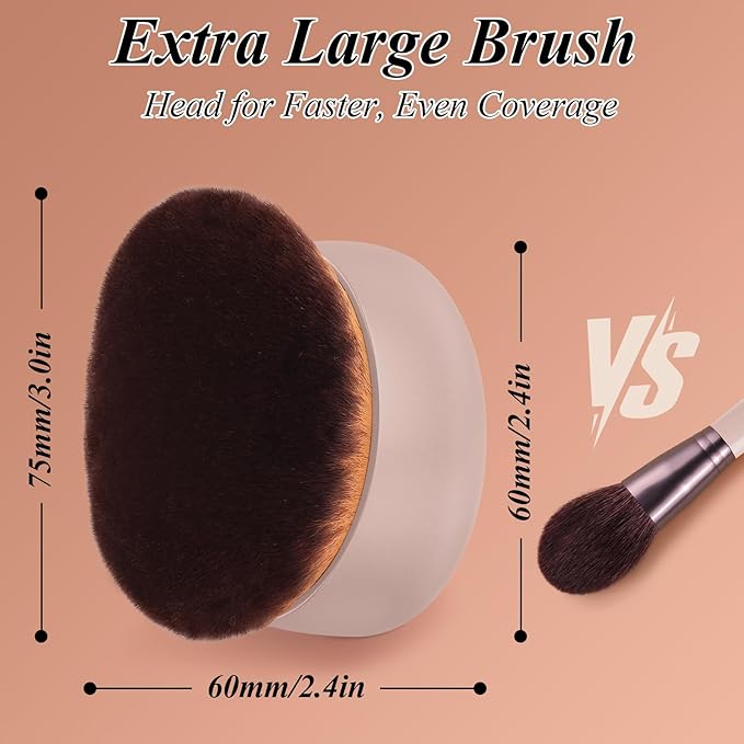 75MM Extra Large Self Tanner Kabuki Makeup Brush – Ultra Soft Dense Vegan Bristles for Body Makeup, Bronzer & Foundation–Applies Tanning Mousse, Lotion & Self Tanner–Khaki, Wet & Dry-Velvo Beauty