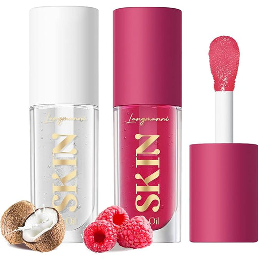 LANGMANNI Moisturizing Lip Oil,No-Sticky Lip Gloss Lip Balm Lip Care,Fruit Flavoured Lip Oil For Dry Lip's Moisturizing Hydrating And Nourishing ((Raspberry+Coco))-Velvo Beauty