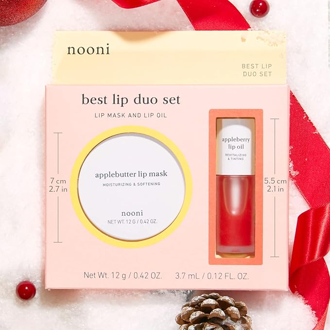 NOONI Best Lip Duo | Applebutter Lip Mask and Appleberry Lip Oil Value Set | with Shea Butter, Apple Seed Oil and Vitamins, Overnight Lip Mask, Hydrating Lip Balm, Korean Lip Butter, Moisturizing-Velvo Beauty