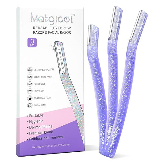 Women’s Dermaplane Razor for Face & Eyebrow - Anti-Cutting Japanese Blades for Eyebrow and Facial Hair Removal, Achieve Silky Skin and Perfect Brows (Purple, 3 Count)-Velvo Beauty