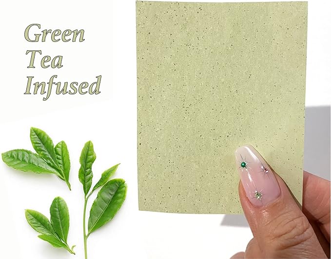 2 Pks GREEN TEA INFUSED Soothing Natural Abaca Blotting Paper - 100 Oil Blotting Sheets - Makeup Friendly UNISEX Oily Skin Shine Blotter Photography Zoom Meetings Travel Gym School - MADE IN TAIWAN-Velvo Beauty
