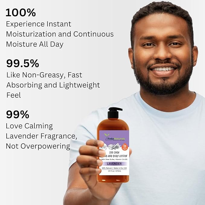 RaGaNaturals Lavender Shea Butter Hand and Body Lotion, 16 Fl Oz - Moisturizing, Plant-Based, Vegan, with Argan, Avocado Oil & Vitamin E-Velvo Beauty