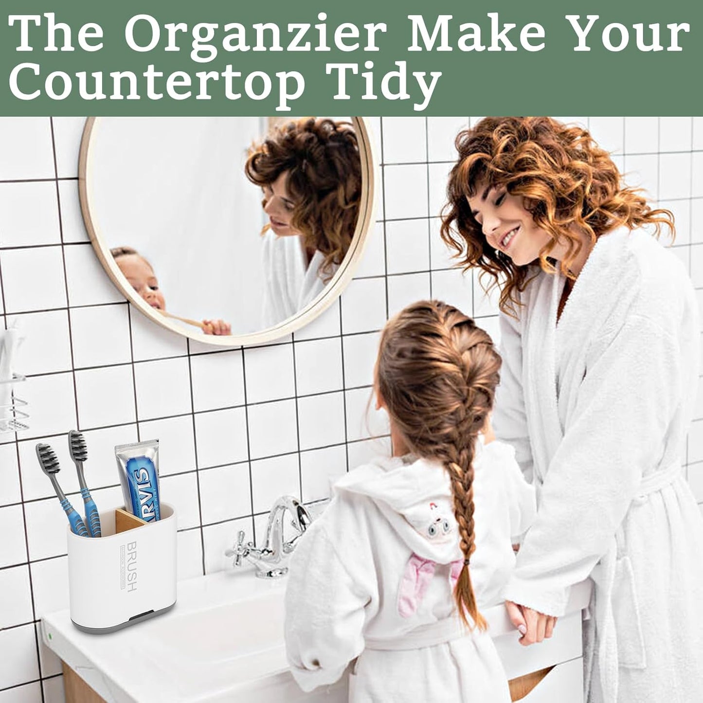 Toothbrush and Toothpaste Holder with Bamboo Divider for Bathroom Countertop Organizer, Detachable for Easy Clean, 2 Slots Electric Toothbrush Holders Storage Caddy Drainage for Family-White-Velvo Beauty