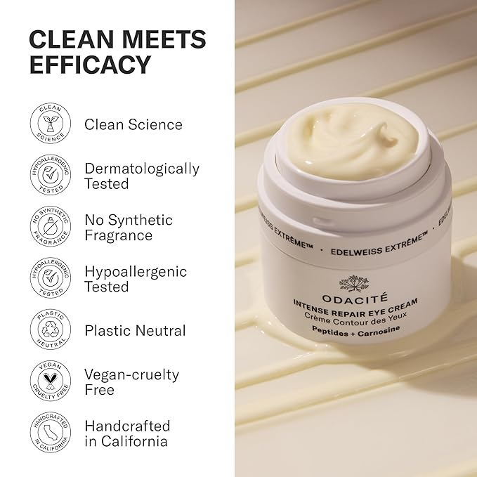 ODACITE Edelweiss Extreme Intense Repair Eye Cream - Anti-Aging Treatment with Carnosine Peptides for Youthful Eyes - Vegan Skincare - Sensitive Skin Friendly - For All Skin Types - 0.51 oz-Velvo Beauty