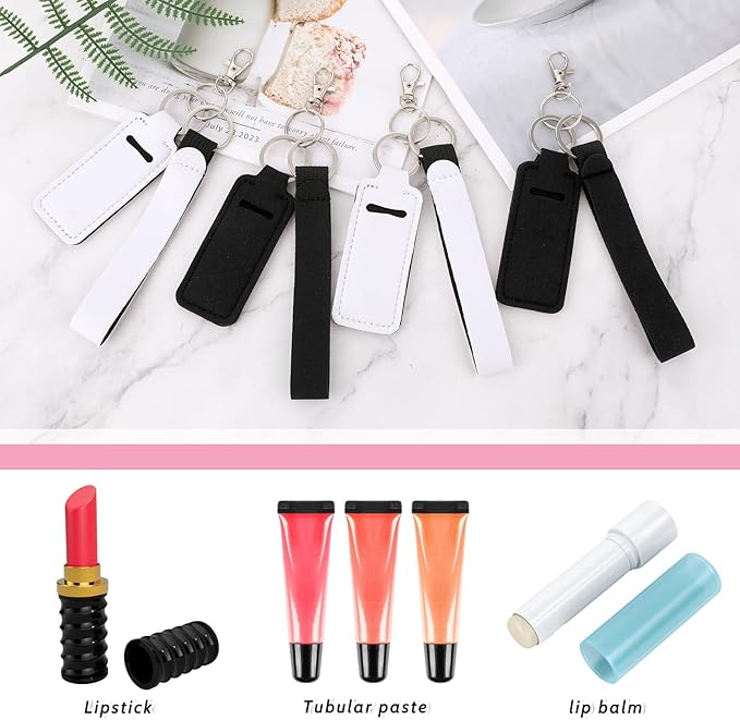 4 Pcs Keychain Chapstick Holder, Lipgloss Holder Keychain, Chapstick Holder Key Chain with Wristlet Lanyards, Lipstick Keychain Holder Lip Balm Sleeve for Women Girls-Velvo Beauty