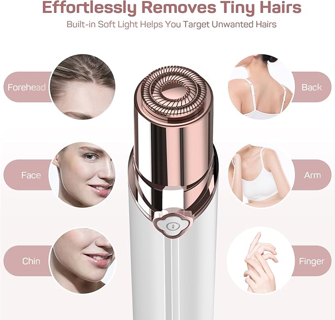 Womens Electric Razors for Facial Hair Removal - Rechargeable, 2 Replacement Heads - Painless Hair Trimmer for Lip, Mustache, Chin