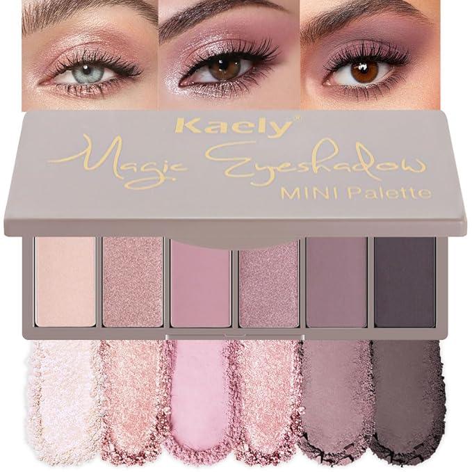 evpct 6 Colors Eye Shadow Palette Makeup for Older Women Green Eyes, Nude Pink Mauve Rose Gold Black Coffee Sparkle Shimmer Glitter Matte High Pigment Mini Travel Eyeshadow Palette, Built in Mirror-Velvo Beauty