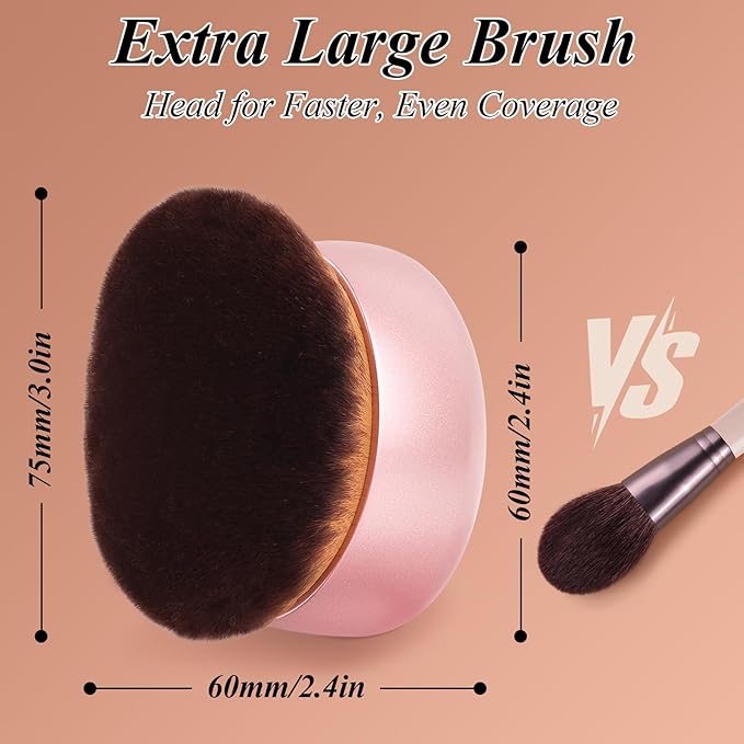 75MM Extra Large Self Tanner Kabuki Makeup Brush – Ultra Soft Dense Vegan Bristles for Body Makeup, Bronzer & Foundation–Applies Tanning Mousse, Lotion & Self Tanner–Rose Gold, Wet & Dry-Velvo Beauty