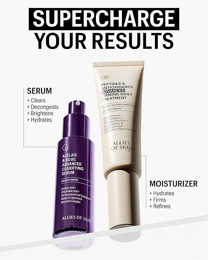 Allies of Skin Azelaic & Kojic Clarifying Face Serum | Clinically Proven for Acne & Blemish Prone Skin |10% Azelaic Acid Treats Pigmentation and Redness | Targets Pores & Uneven Skin Texture (1 Fl oz)-Velvo Beauty