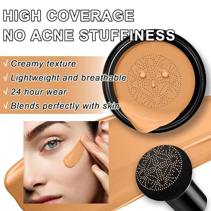 Mushroom Head Air Cushion CC Cream BB Cream Even Skin Tone Liquid Foundation, Concealer Lasting Makeup Base Primer (#06 Brown)-Velvo Beauty