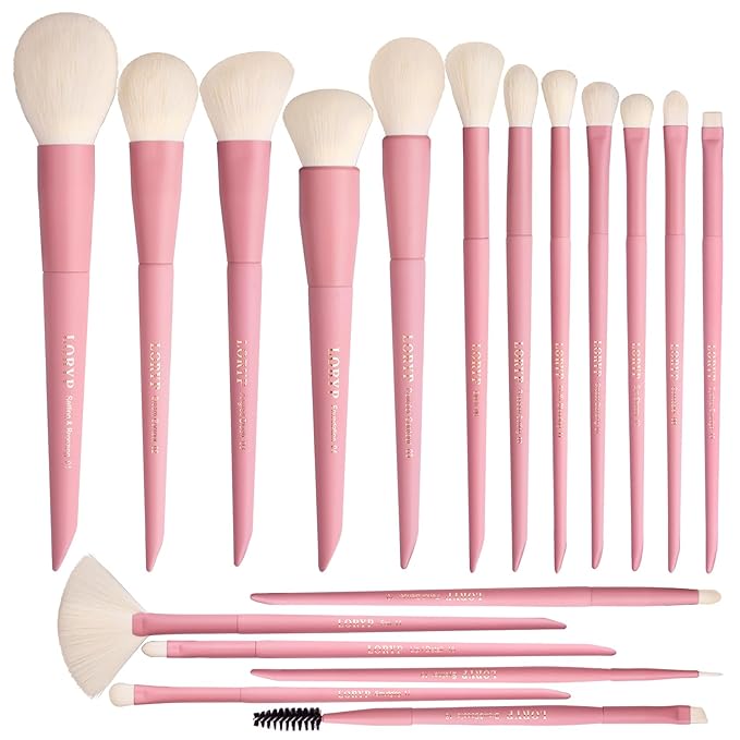 LORYP Makeup Brushes Set Labeled 18 Piece Face and Eye Brush Set Ultra soft hair Foundation, Concealer, Blush, Contour, Blending, Eyeshadow Pink Brush kit-Velvo Beauty