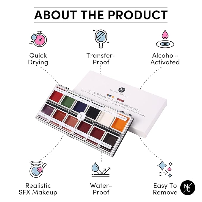 FX Alcohol-Activated 12 Colors Makeup Palette, Highly Pigmented Professional Makeup for the Stage, Film, Costumes, Cosplay, SFX, Performance Arts-Velvo Beauty