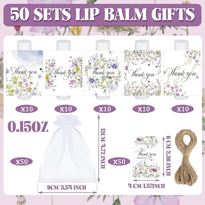 50 Set Employee Appreciation Gifts Bulk Baby Shower Favors Lip Balms Bulk Thank You Gifts Wedding Bridal Shower Bachelorette Gifts Prizes for Guests Women Teacher Coworker Nurse(Wildflower)-Velvo Beauty