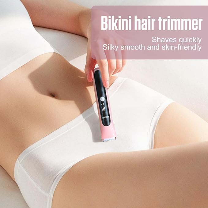 2 in 1 Bikini Trimmer for Women Dual Head Electric Shaver with LED Display,IPX7 Waterproof Wet & Dry, Painless Shaver for Underarm Leg Arm Body Face Private Area Pink-Velvo Beauty