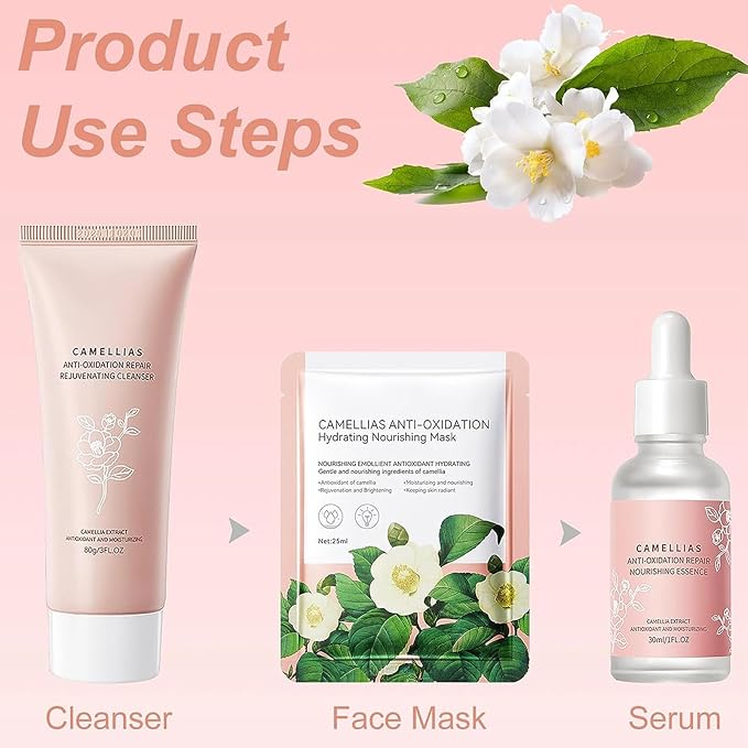 Camellia Extract Skin Care Sets, Skin Care Gift Set for Women Girls, Face Skin Care Routine Kit for Women, 5Pcs Skin Care Products Set with Cleanser,Mask, Face Serum-Velvo Beauty
