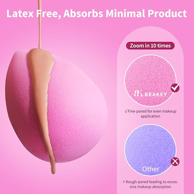 BEAKEY Latex-Free Blender Makeup Sponge for Blending, Pink Makeup Sponge Set, Soft Beauty Sponge, for Flawless Application of Liquid, Cream, and Powder Cosmetics-Velvo Beauty