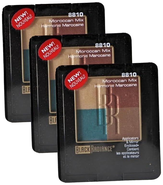 Black Radiance Eyeshadow Palette w/Applicators & Mirror 8810 Moroccan Mix, Beige, Blue, Brown, Red Brown (Pack of 3)-Velvo Beauty