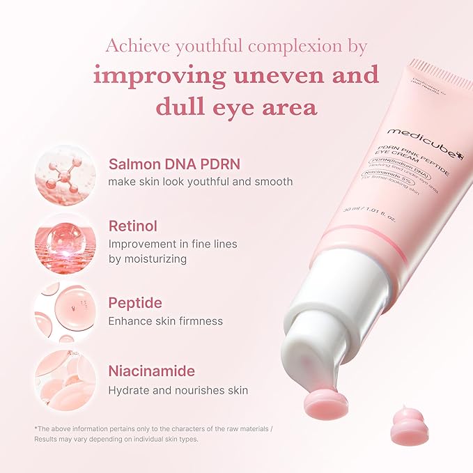 medicube Salmon DNA PDRN Pink Peptide Eye Serum with Niacinamide and 99% Purity Retinol for Fine Lines, Uneven Skin Tone, Korean Skin Care 1.01fl.oz-Velvo Beauty