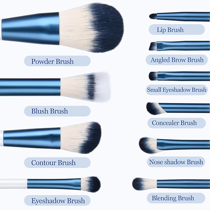 Makeup Brushes Set With Case 10Pcs White Makeup Brush Kit Foundation Eyeshadow Powder Blending Kabuki Eyebrow Eyelash Brushes Cosmetic Brush Travel Kit Gift (White+Blue)-Velvo Beauty