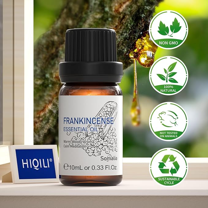 HIQILI 0.33 Fl Oz Frankincense Essential Oil, Relaxing, Skin Care, Camp Atmosphere Creation, Can be Added to Body Lotions, Creams, Aromatherapy Use - 10ml-Velvo Beauty